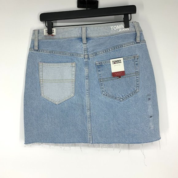 Tommy Hilfiger Jeans Denim Skirt Light Blue Mini Fray Trim NWT - Picture 8 of 12
